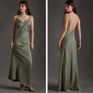 BHLDN Anthropologie Charlie Satin Charmeuse Dress NEW Size 10 Moss Green